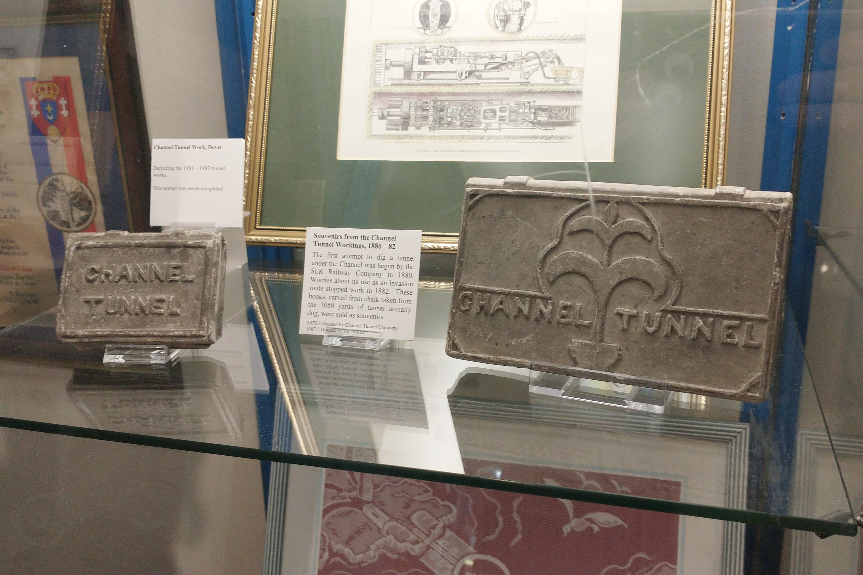 Chalk carved books, souvenirs of the 1880–1882 Channel Tunnel attempt, Dover Museum and Bronze Age Boat Gallery (image: Lara Band)